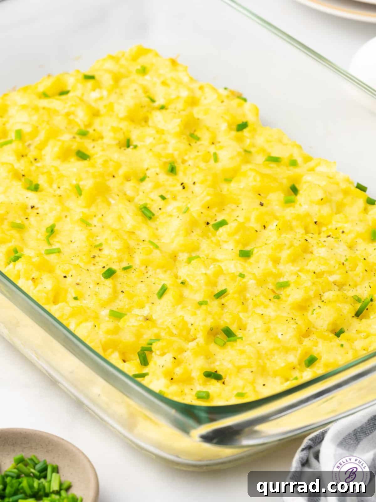 Baked scrambled eggs in a casserole dish