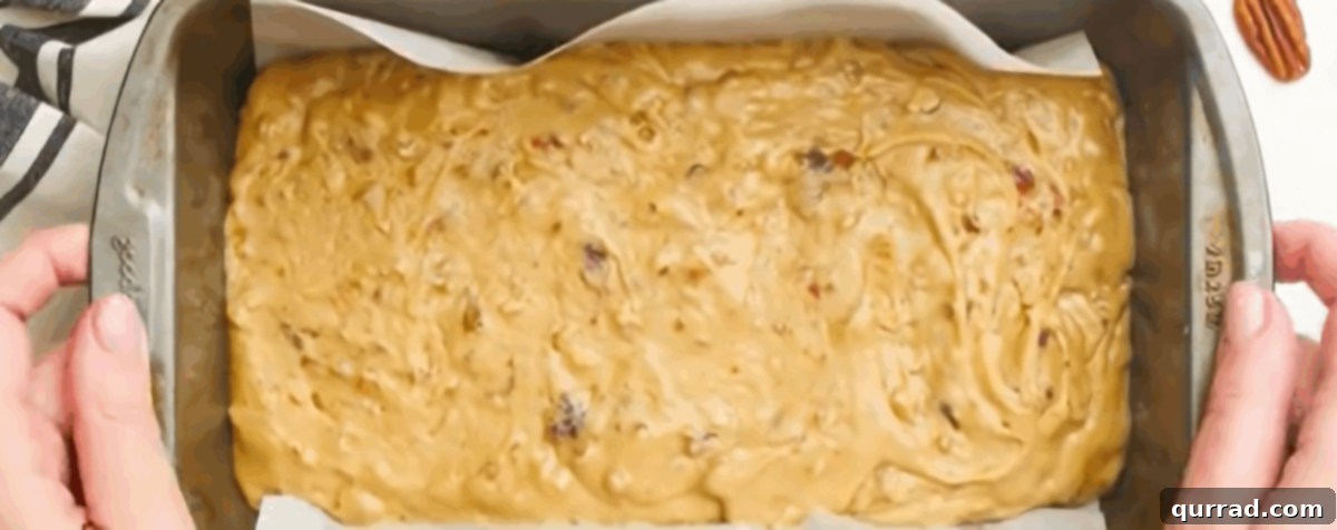 Sweet Date and Nut Loaf 9 Transferring batter to loaf pan.
