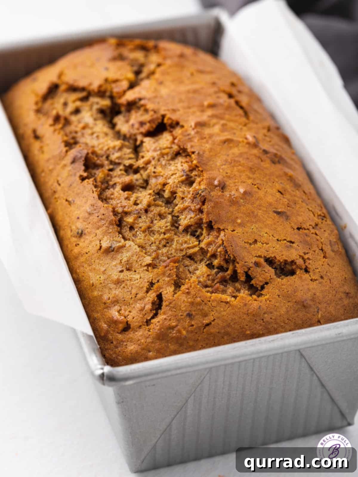 Sweet Date and Nut Loaf 10 Baked loaf of date bread in a pan.