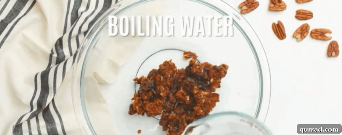 Sweet Date and Nut Loaf 4 Pouring boiling water over chopped dates.