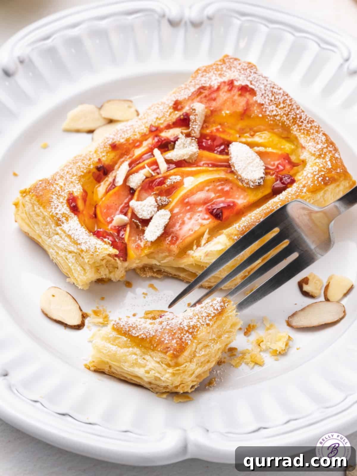 Golden Caramel Pear Tarts 3 bite of baked puff pastry with pears and jam