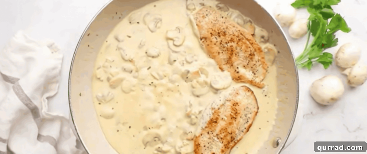 Creamy Boursin Chicken 7 Cooked Boursin chicken simmering in the rich sauce.