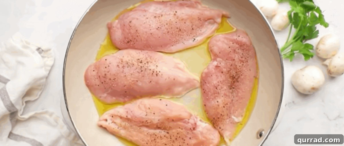 Creamy Boursin Chicken 4 Browning the chicken cutlets in a skillet.
