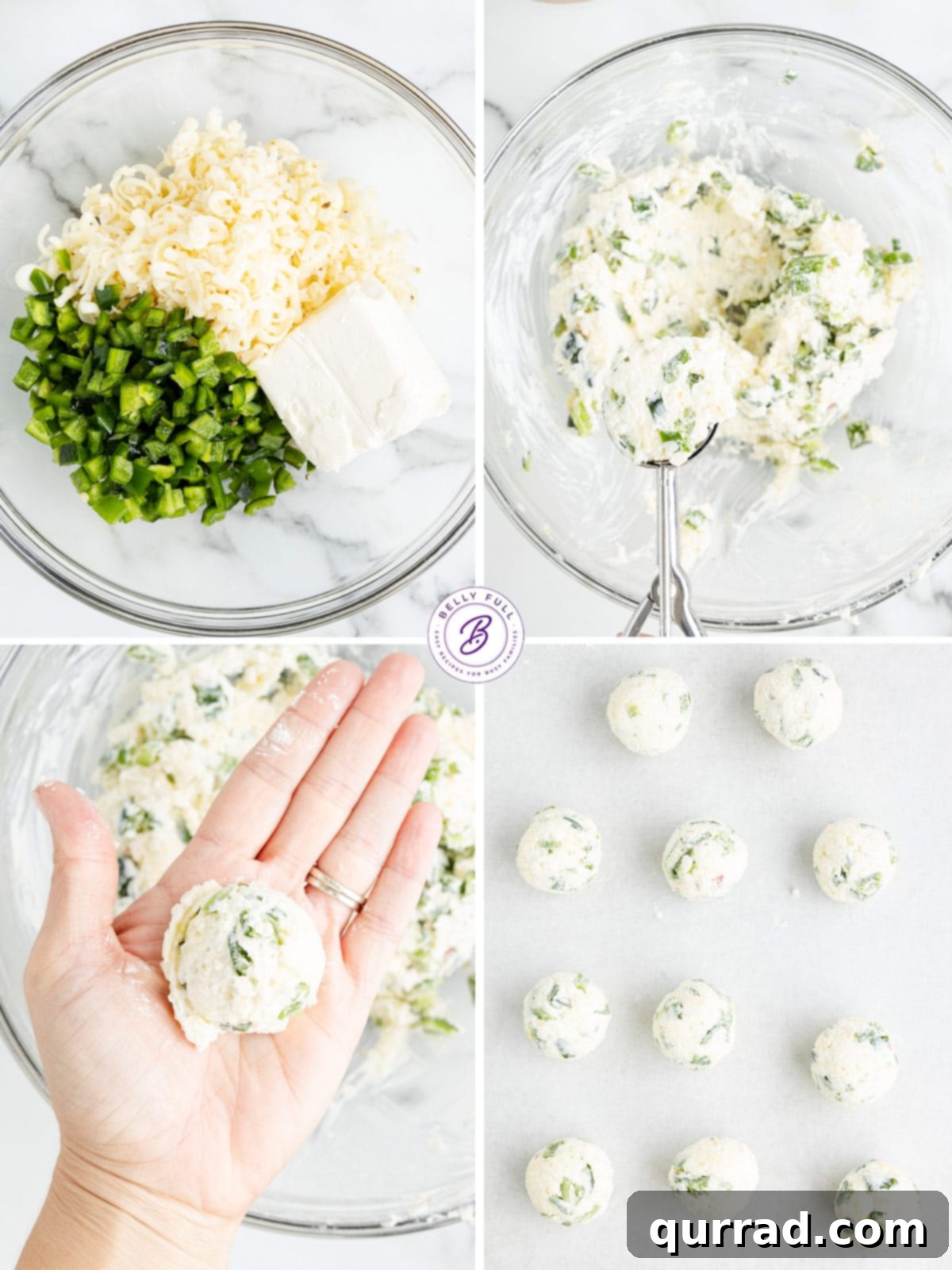 Step-by-step guide to preparing your rattlesnake bites for the air fryer. A series of process shots showing how to mix ingredients and form rattlesnake bites.