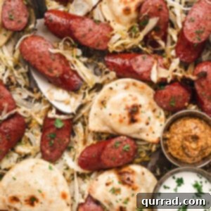 Sausage and pierogies on a sheet pan