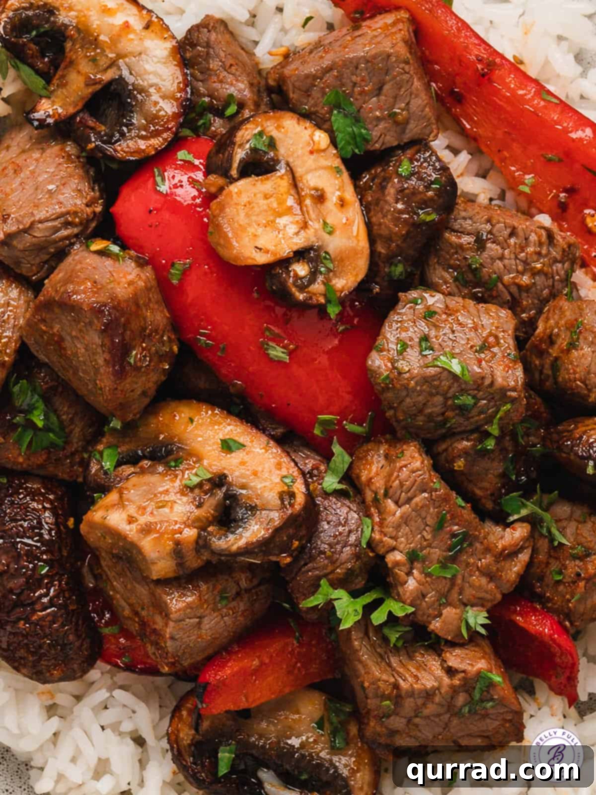 Quick Air Fryer Steak and Roasted Vegetables 2 Close up of air fryer steak and veggies