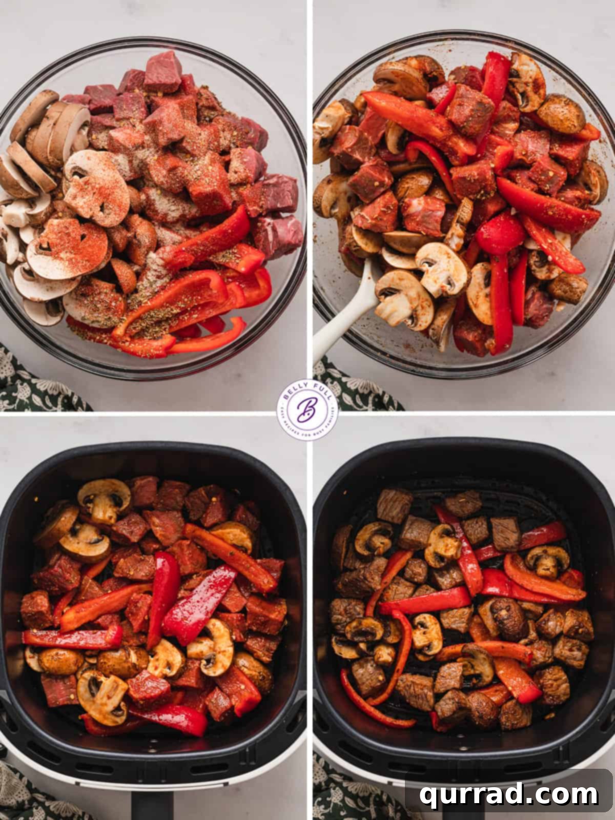 Quick Air Fryer Steak and Roasted Vegetables 4 Process shots of how to make air fryer steak and veggies