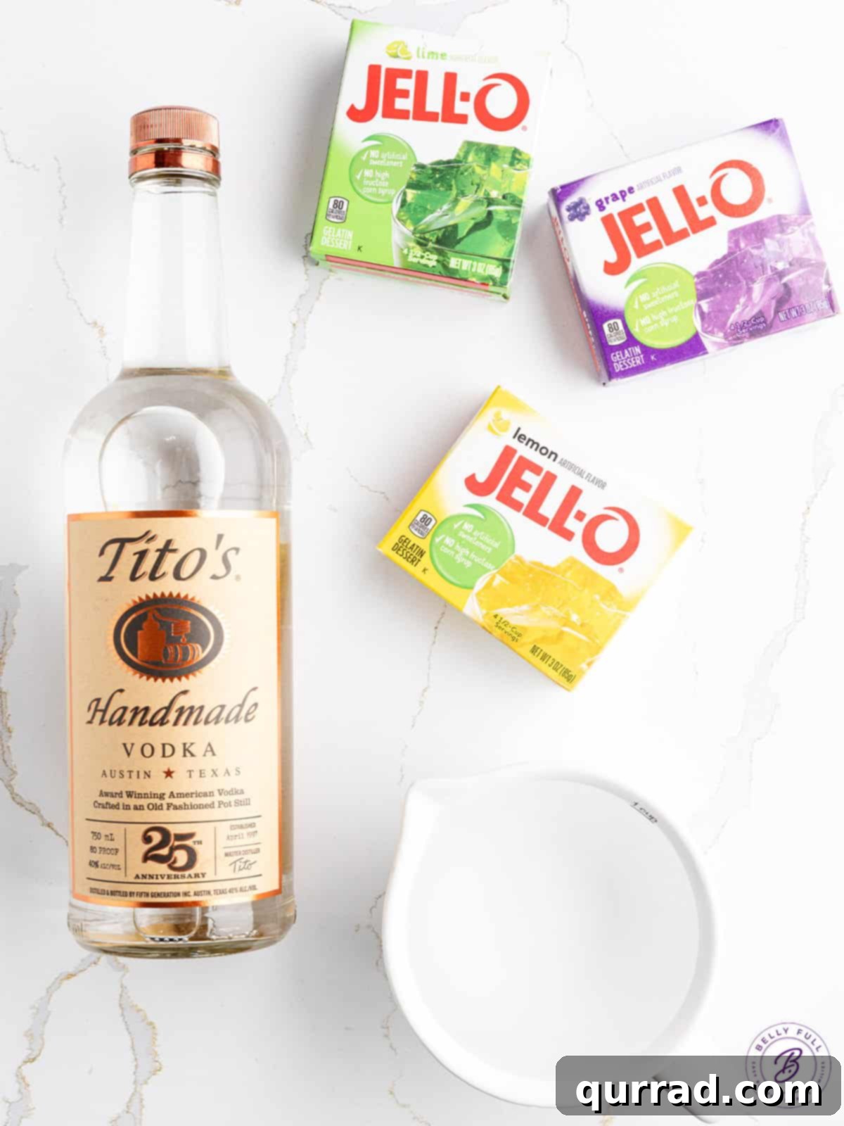 packaging for vodka and grape, lime, and lemon jello