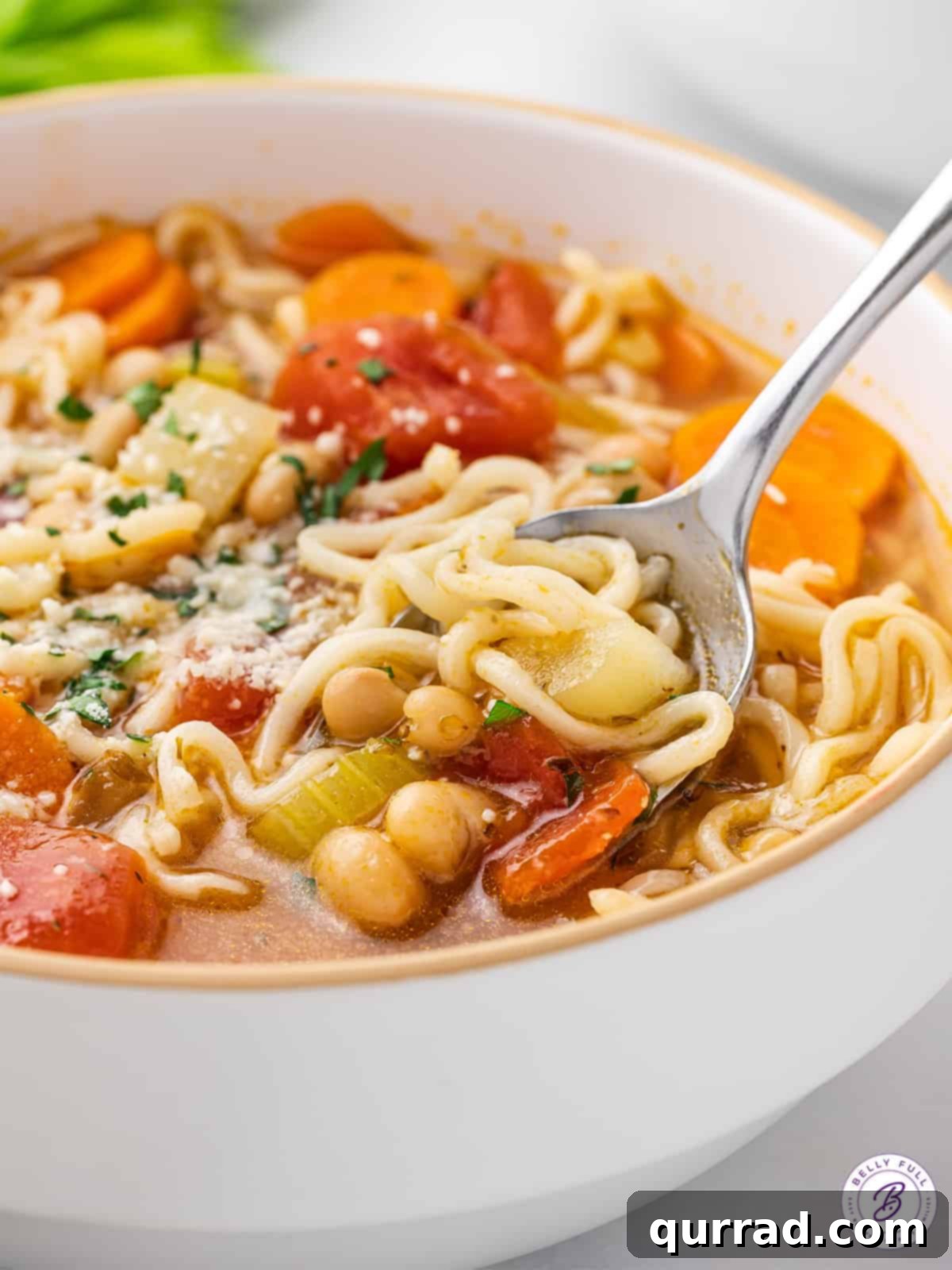 A spoon in a Italian ramen soup bowl