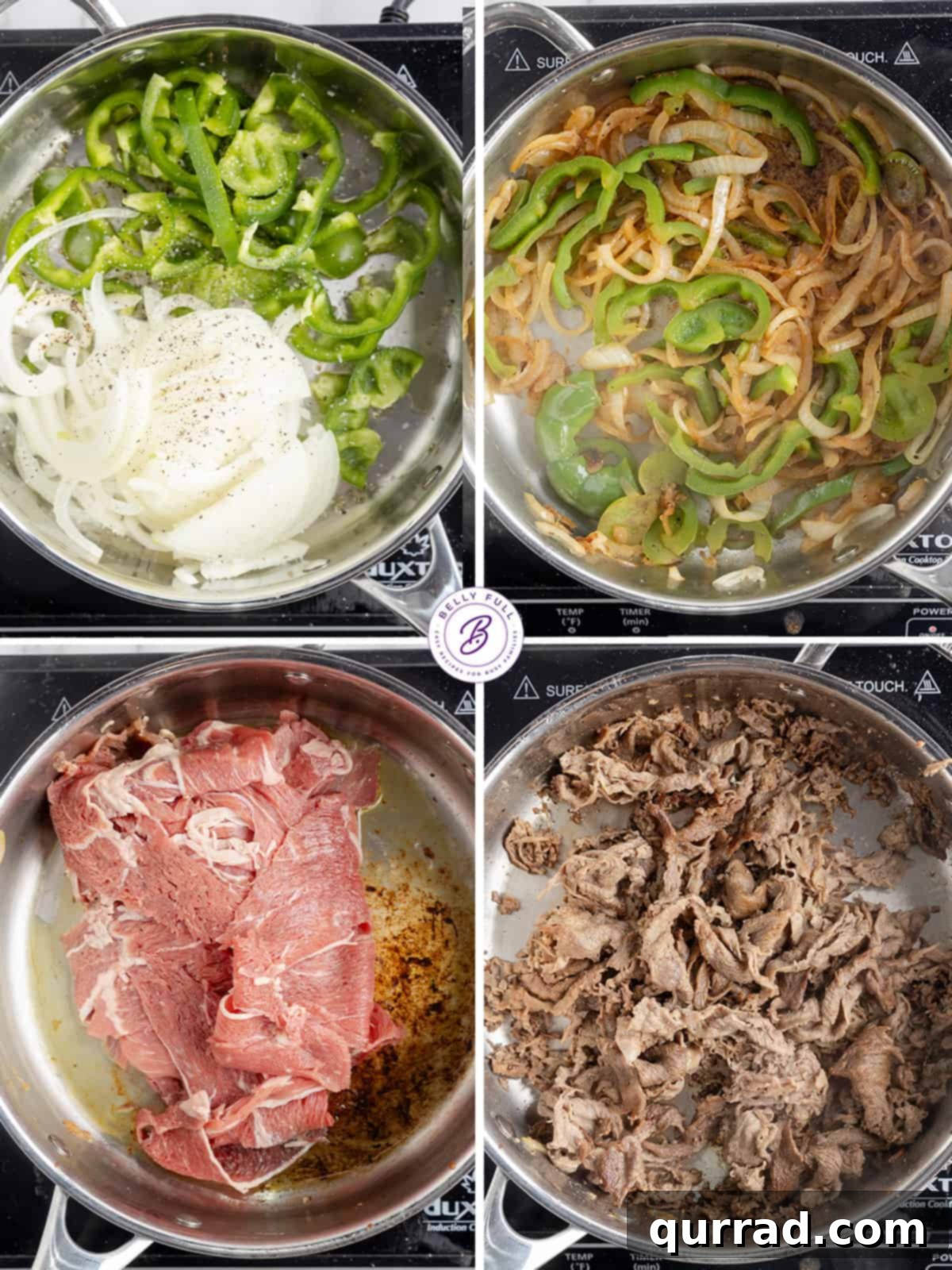 Ultimate Philly Slider Melts 3 Process shots demonstrating how to prepare the delicious Philly cheesesteak filling.