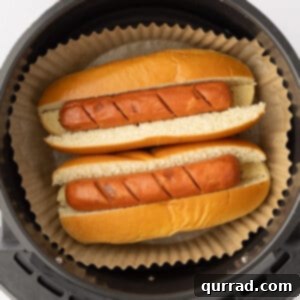 air fryer hot dogs in buns in air fryer basket