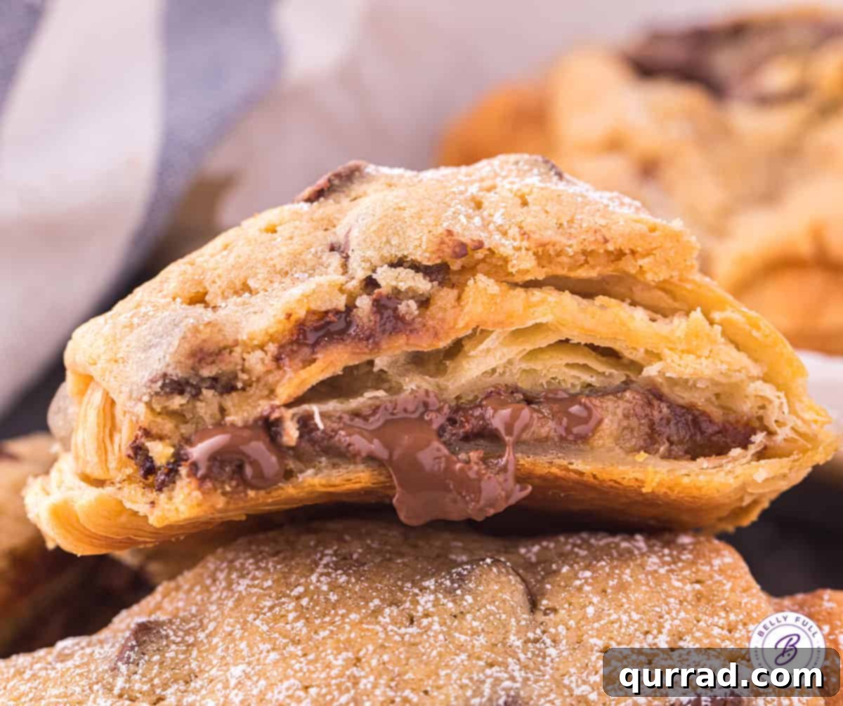 baked croissant stuffed with chocolate chip cookie