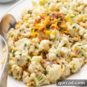 Cauliflower salad on a white serving platter