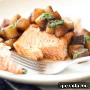 Broiled salmon with balsamic-honey apples and fresh basil