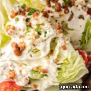 Big Crunch, Big Flavor 3 Close up wedge salad with dressing and crisp bacon pieces