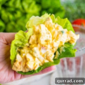 Southern Pimento Cheese Egg Salad 2 Pimento cheese egg salad in a lettuce wrap, ready to eat.