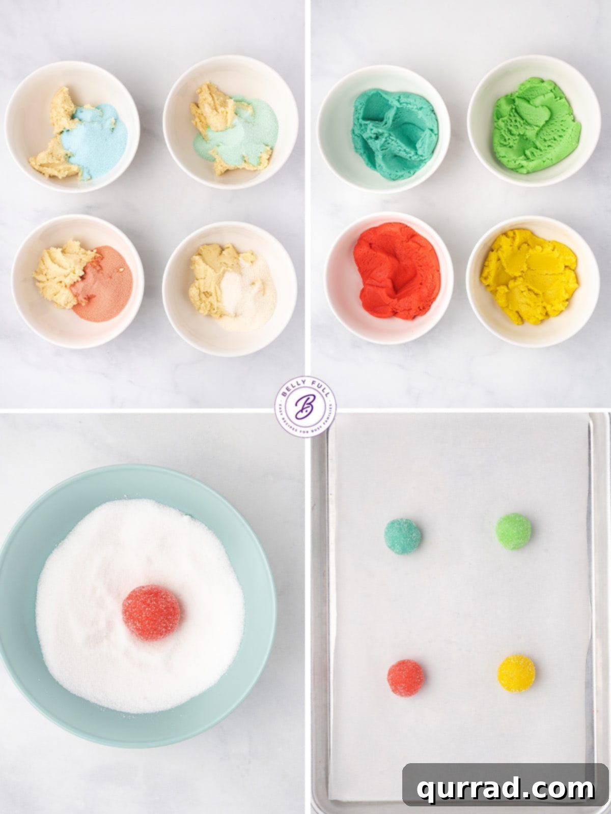 Visual guide to making vibrant Jello Cookies from scratch. Step-by-step process shots showing how to mix, color, and form Jello Cookies.