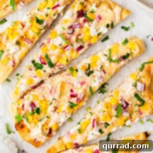 Elote Flatbread Fiesta 2 Street corn flatbread cut into wedges