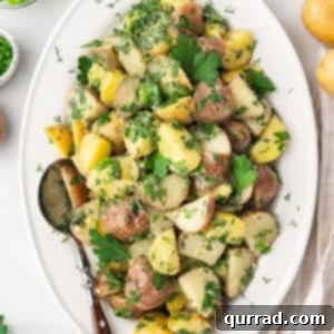 overhead French Potato Salad on serving platter