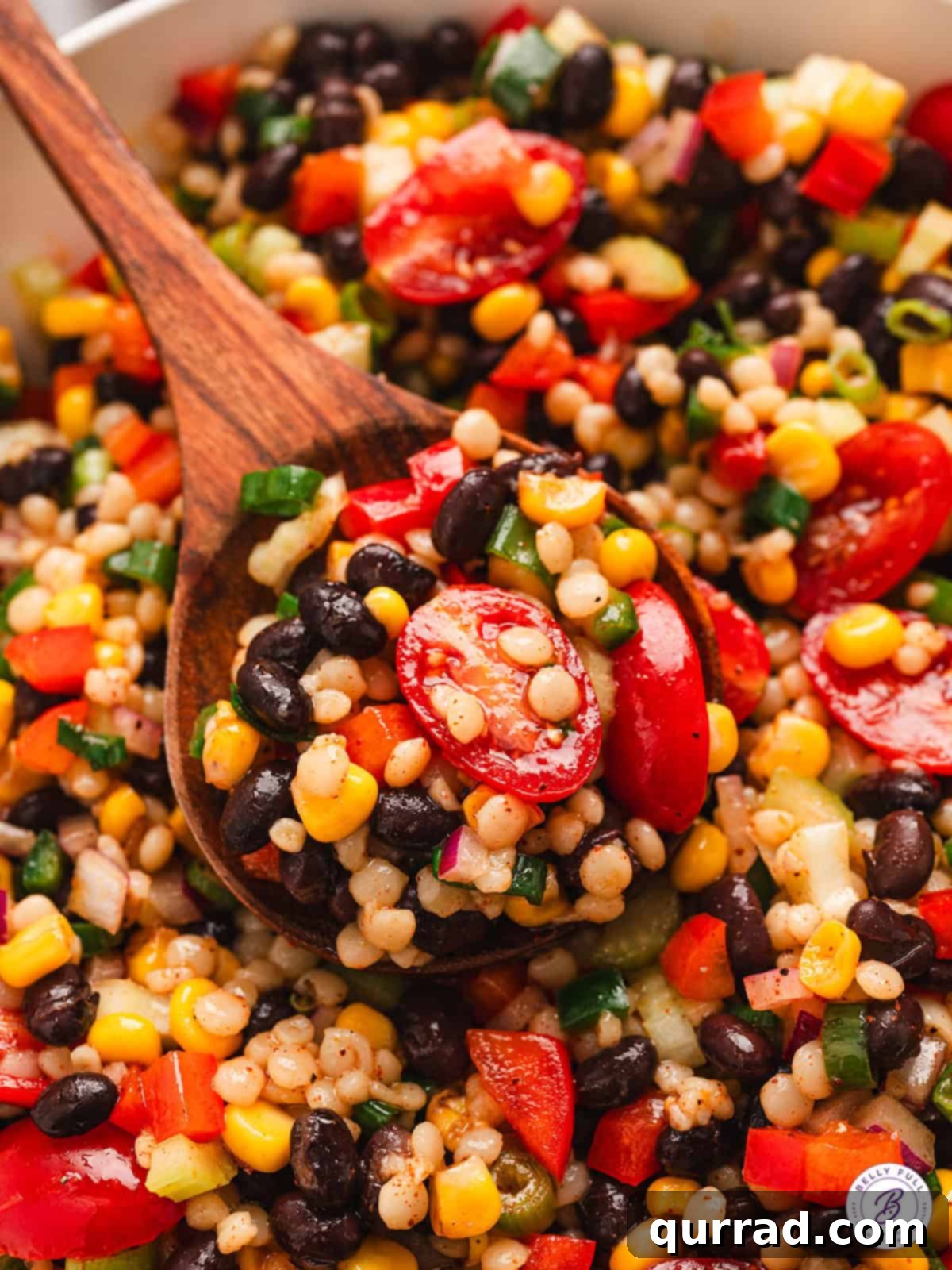 Vibrant Tex-Mex Couscous Salad 4 close up spoonful of cowboy caviar couscous salad