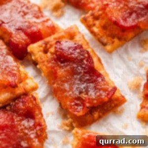 A smaller image showing a plate of freshly baked candied bacon crackers.