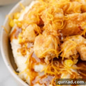 Close up of a KFC mashed potato bowl
