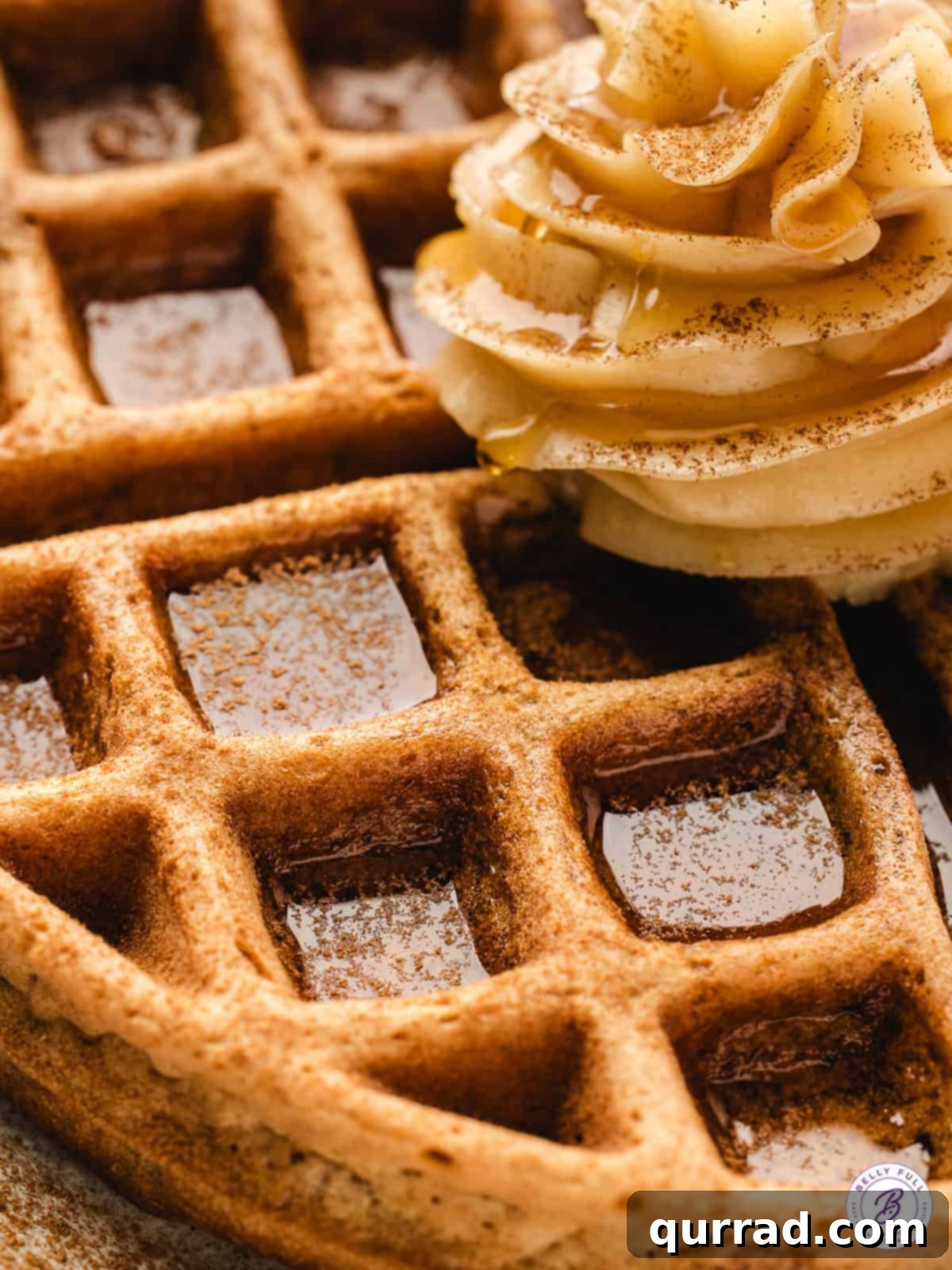 Cozy Cinnamon Waffles 4 close up waffle with piped male butter