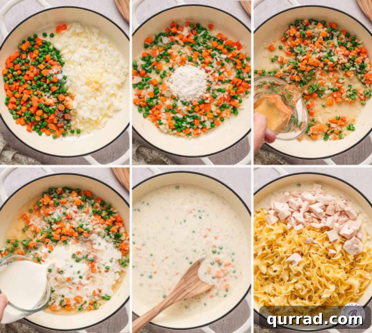 Step-by-Step Guide to Chicken Noodle Casserole Process shots of how to make chicken and noodle casserole, showing ingredients, mixing, and baking stages