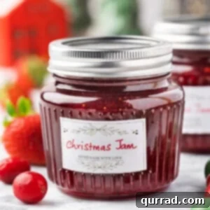 A jar of Christmas jam with a festive label