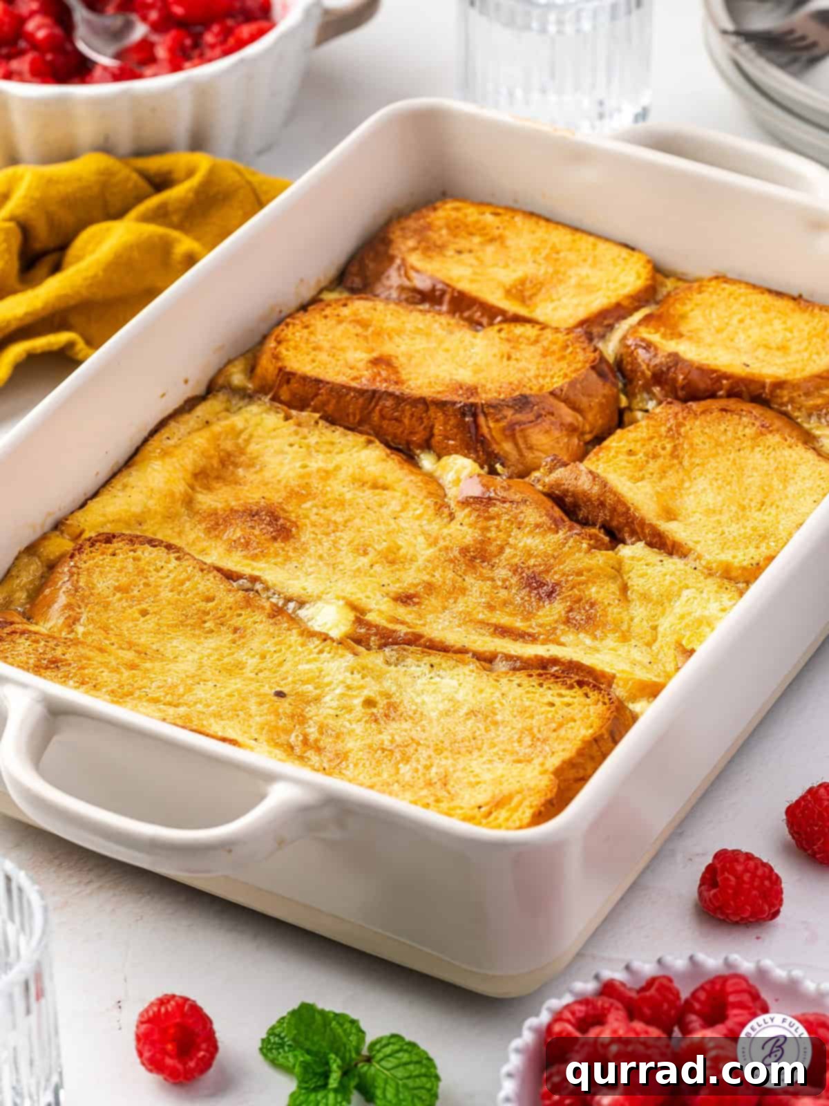 Eggnog French Toast casserole in a baking dish
