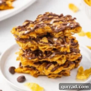 Crispy Cornflake Chocolate Bark 6 A stack of pieces of cornflake brittle, ready to be served