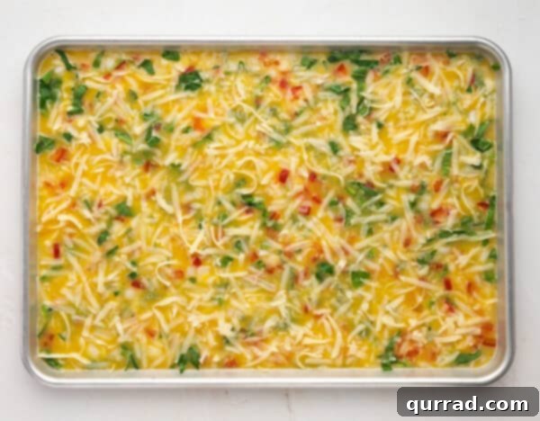 One Pan Frittata 4 A sheet pan of eggs topped with veggies and cheese