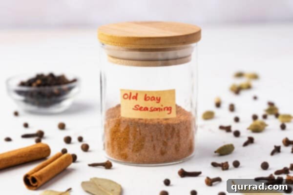 Coastal Classic Seasoning 5 Homemade Old Bay seasoning transferred to a glass jar for storage