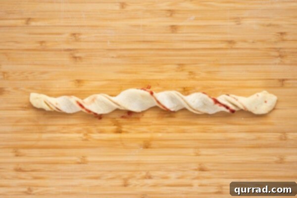Puff Pastry Jam Spirals 6 Puff pastry twisted together into a log