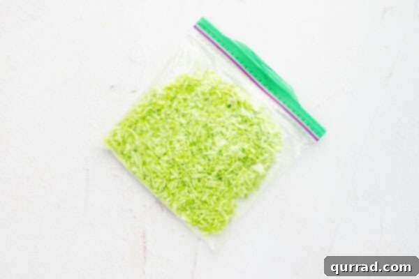 Green shredded coconut in a ziploc