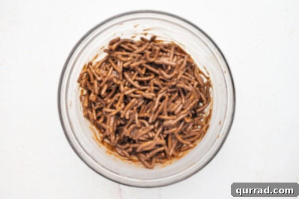 Crunchy chow mein noodles coated in melted chocolate