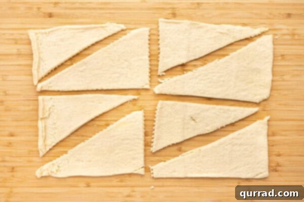 Crescent dough divided into triangles