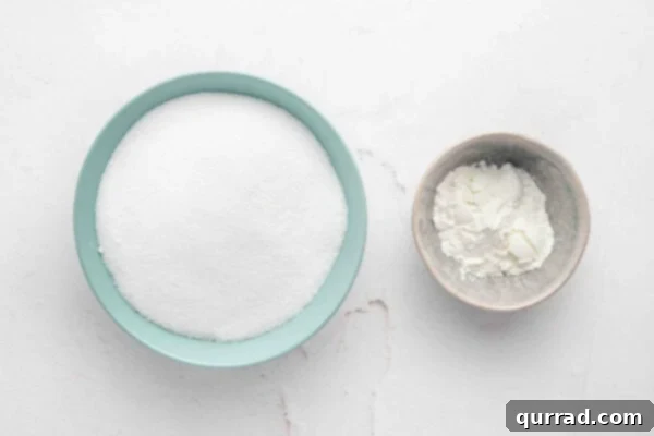 granulated sugar and cornstarch in 2 bowls