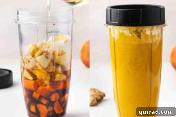Carrot-ginger dressing in a blender being blended until smooth