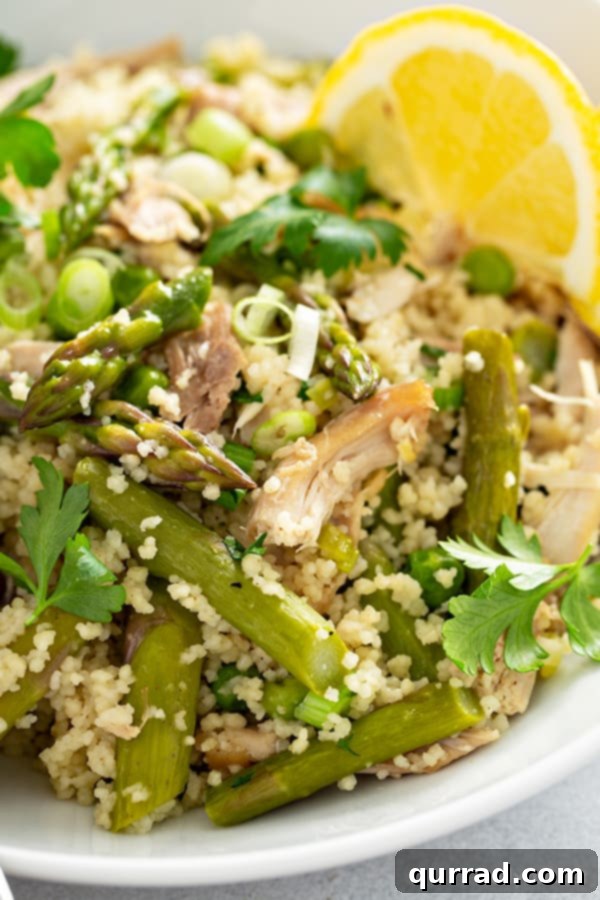 close up picture for spring vegetable couscous with chicken
