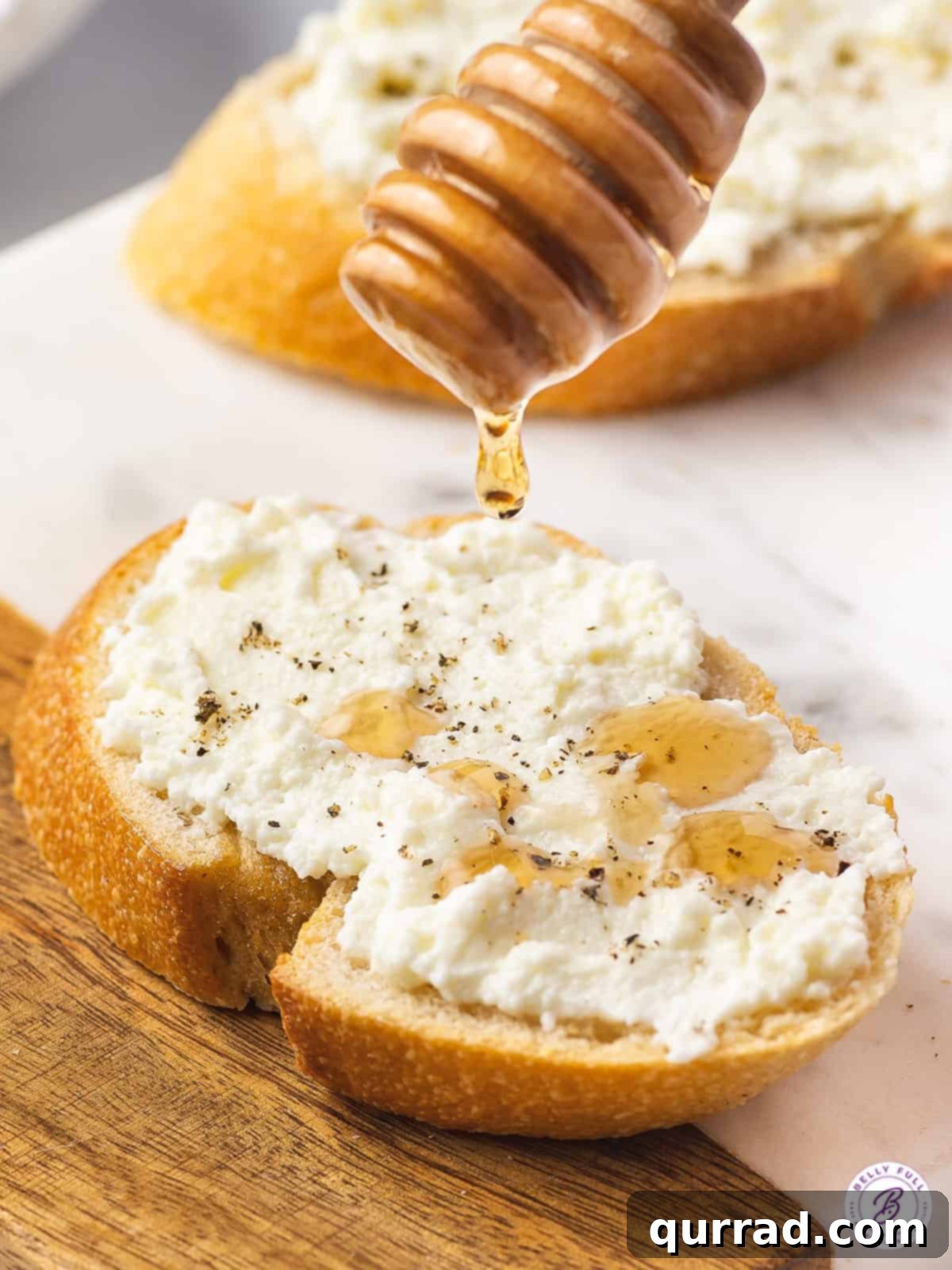Crafting Fresh Ricotta at Home 2 honey being drizzled over bread slice with ricotta