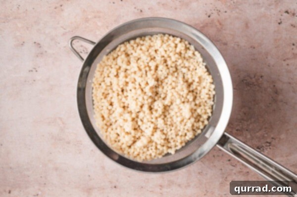 Couscous in a strainer