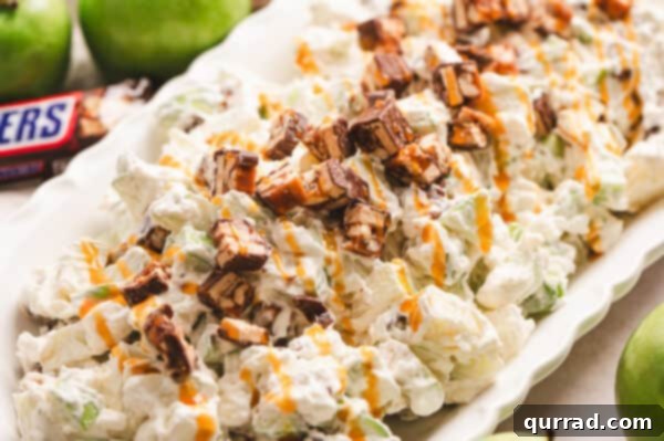 Close up of Snickers Salad on a platter
