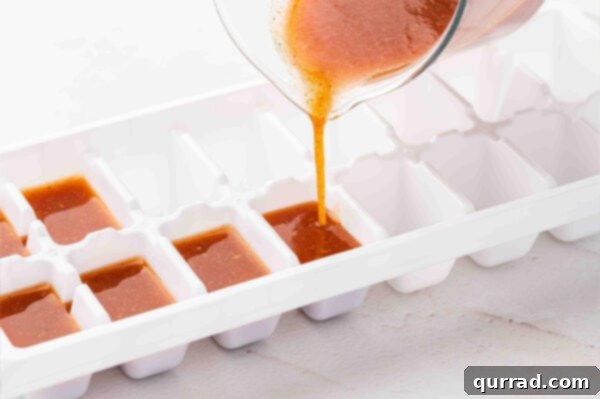 Bloody Mary Flavor Cubes 4 Pouring Bloody Mary mix into an ice cube tray