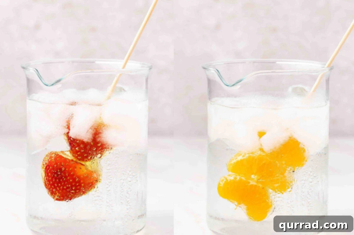 Dipping tanghulu in a glass of ice water