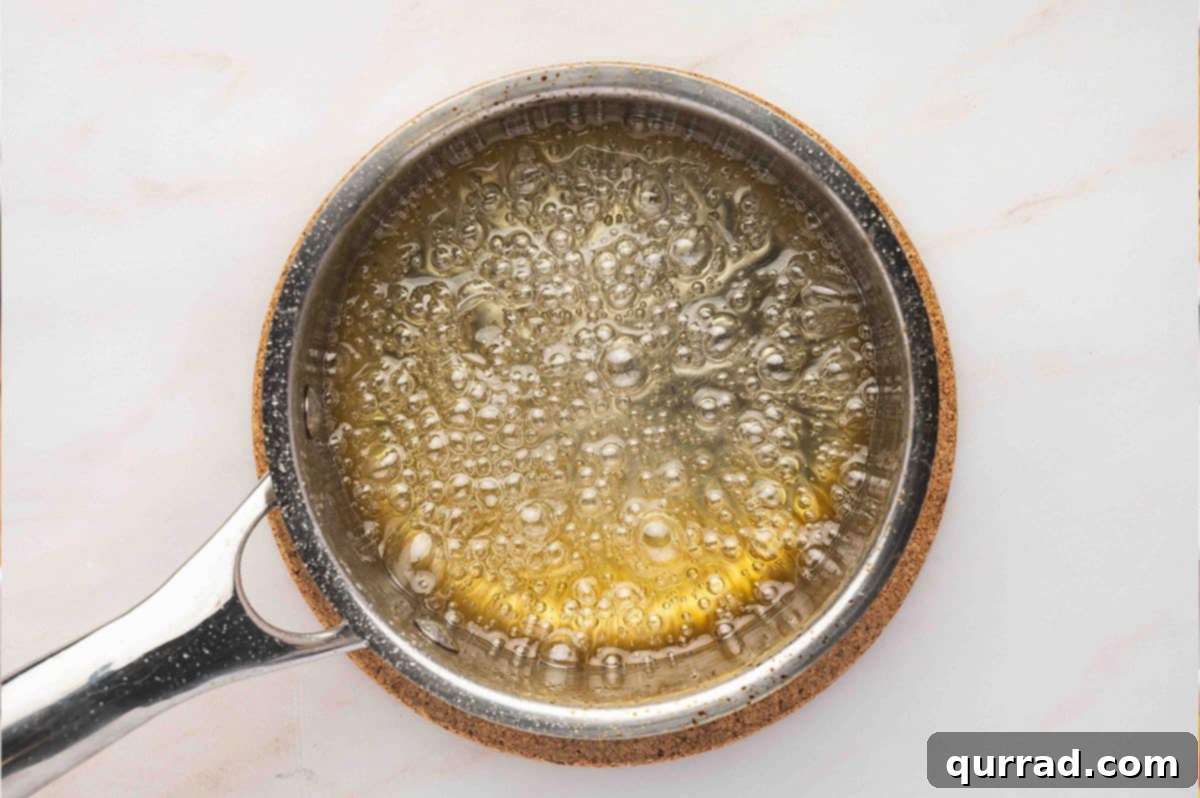 Melted sugar and water boiling
