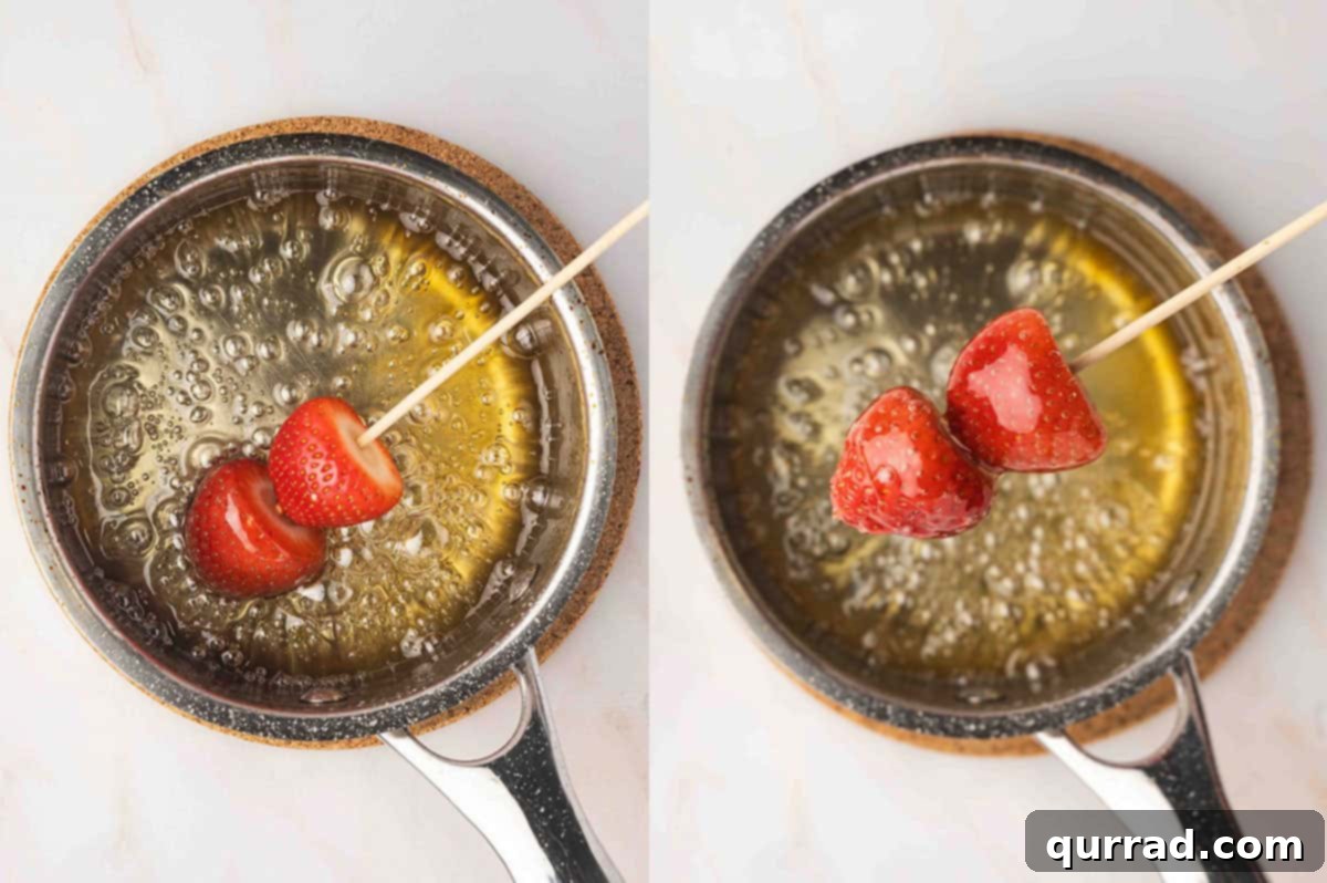 Strawberry tanghulu dipped into sugar water