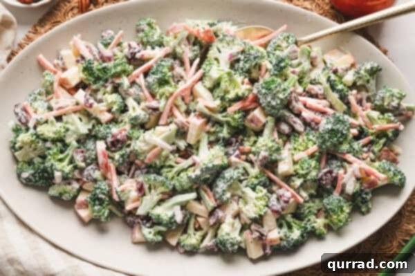 A refreshing plate of chilled broccoli apple salad ready to serve