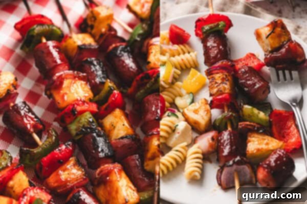 Sizzling Skewer Dogs 7 Platter of perfectly grilled hot dog kabobs ready to be served, showcasing vibrant colors.