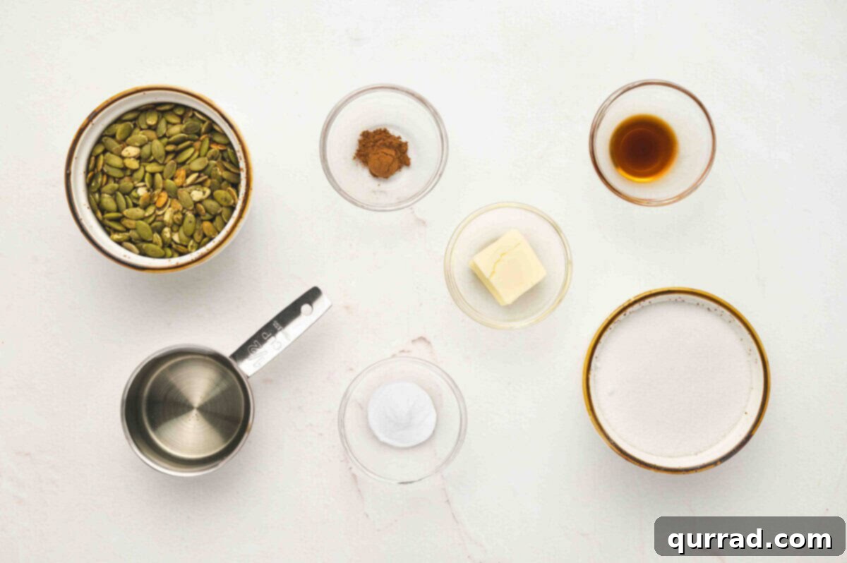 Pumpkin Seed Toffee Brittle ingredients ready on a countertop.